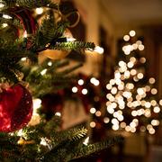 Navidad árbol y bola de cerca
